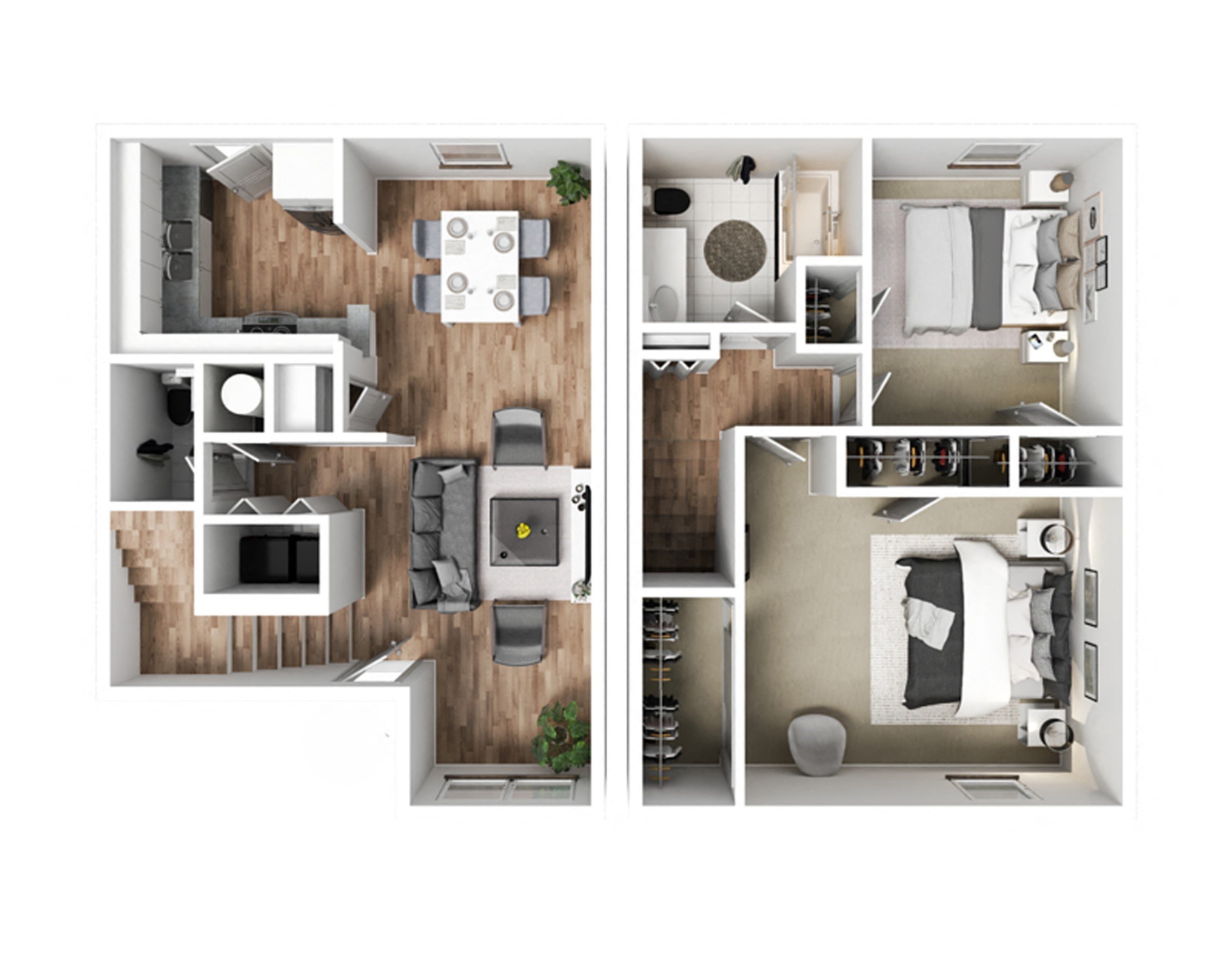 Floor plan for 2 beds, 1.5 baths, 1159 sqft