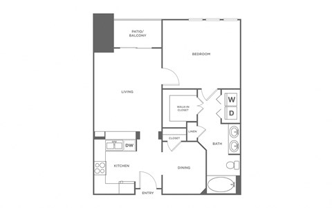 Floor plan for 1 bed, 1 bath, 866 sqft
