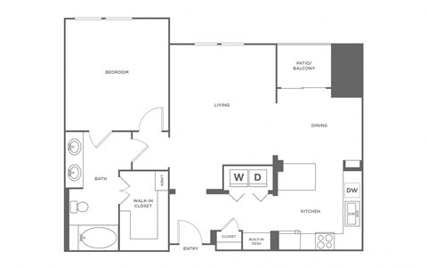 Floor plan for 1 bed, 1 bath, 928 sqft