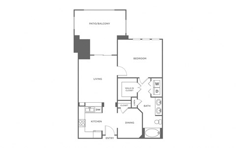 Floor plan for 1 bed, 1 bath, 1044 sqft