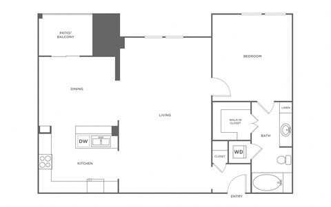 Floor plan for 1 bed, 1 bath, 1060 sqft