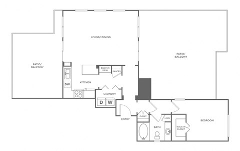 Floor plan for 1 bed, 1 bath, 1947 sqft