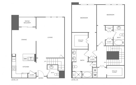 Floor plan for 2 beds, 2.5 baths, 1937 sqft