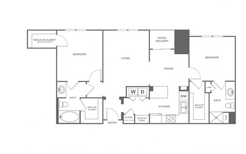 Floor plan for 2 beds, 2 baths, 1231 sqft