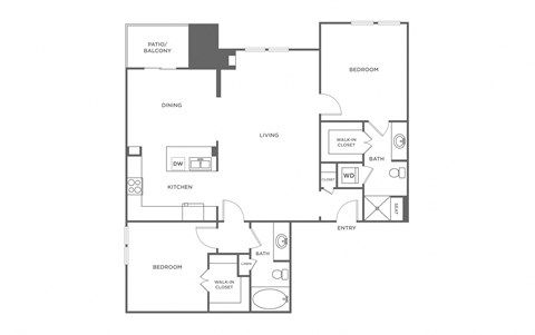 Floor plan for 2 beds, 2 baths, 1378 sqft