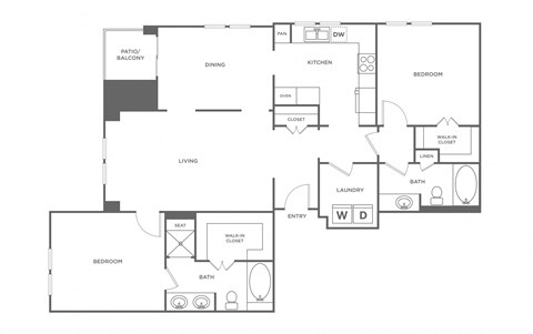 Floor plan for 2 beds, 2 baths, 1467 sqft