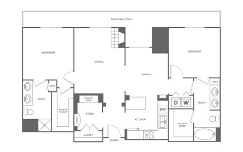 Floor plan for 2 beds, 2 baths, 1514 sqft