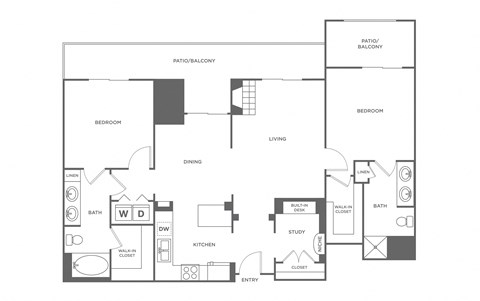 Floor plan for 2 beds, 2 baths, 1549 sqft