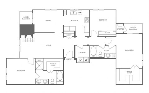 Floor plan for 3 beds, 2 baths, 1854 sqft