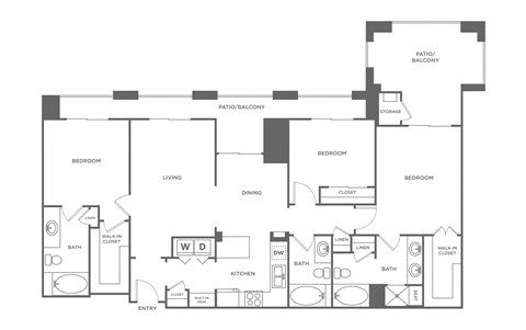 Floor plan for 3 beds, 2 baths, 1884 sqft