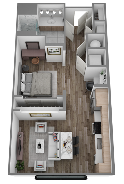 Floor plan for studio, 1 bath, 535 sqft