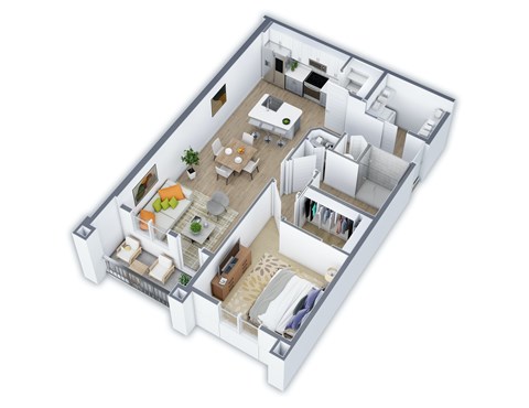 Floor plan for 1 bed, 1 bath, 865 sqft