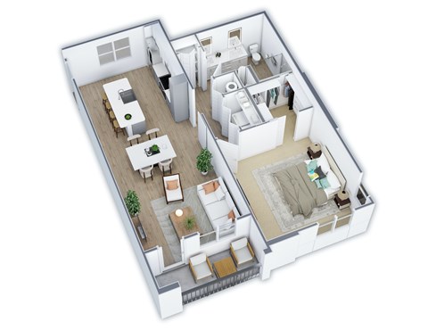 Floor plan for 1 bed, 1 bath, 958 sqft