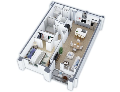 Floor plan for 1 bed, 1 bath, 866 sqft
