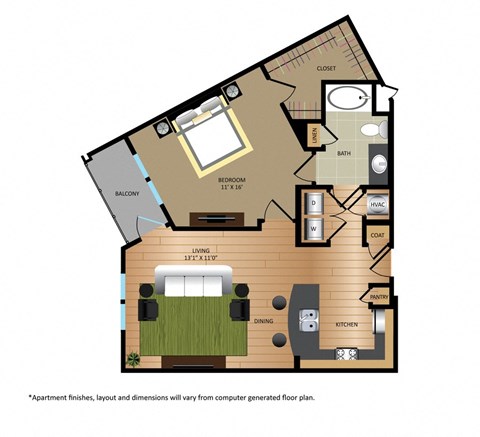Floor plan for 1 bed, 1 bath, 825 sqft