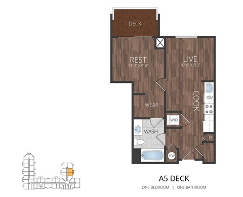 Floor plan for 1 bed, 1 bath, 556 sqft