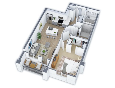 Floor plan for 1 bed, 1 bath, 831 sqft
