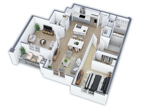 Floor plan for 1 bed, 1 bath, 1089 sqft