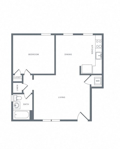 Floor plan for 1 bed, 1 bath, 635 sqft