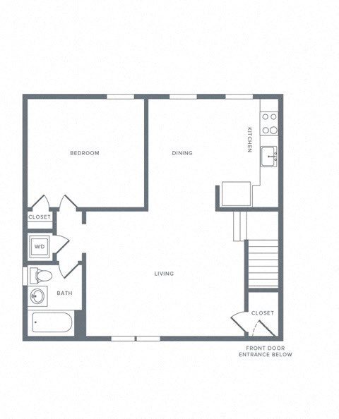 Floor plan for 1 bed, 1 bath, 665 sqft