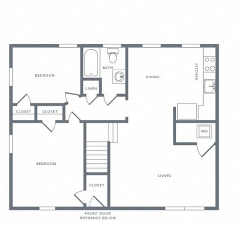 Floor plan for 2 beds, 1 bath, 800 sqft