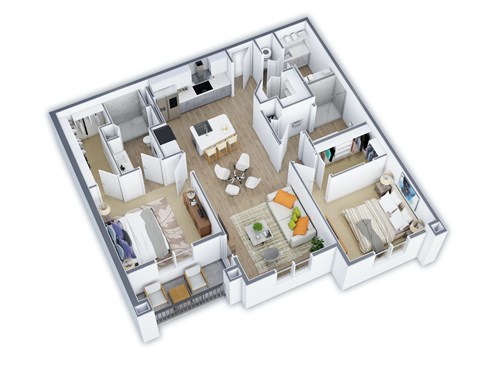 Floor plan for 2 beds, 2 baths, 1206 sqft