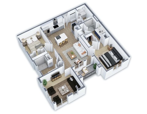 Floor plan for 2 beds, 2 baths, 1305 sqft
