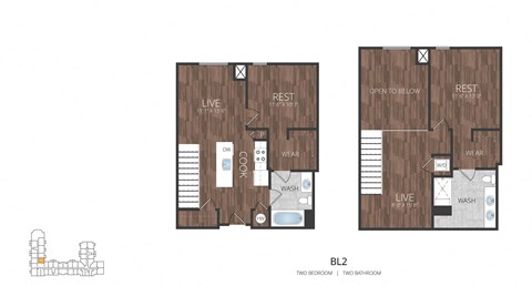 Floor plan for 2 beds, 2 baths, 1143 sqft