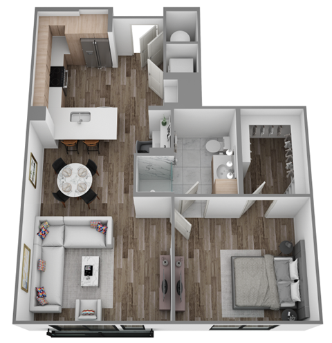 Floor plan for 1 bed, 1 bath, 745 sqft