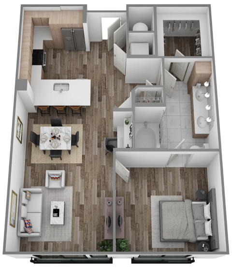 Floor plan for 1 bed, 1 bath, 789 sqft