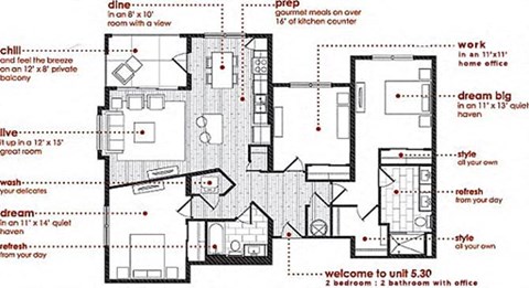 Floor plan for 3 beds, 2 baths, 1530 sqft