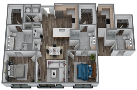 Floor plan for 2 beds, 2 baths, 1106 sqft