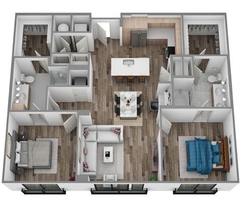 Floor plan for 2 beds, 2 baths, 1233 sqft