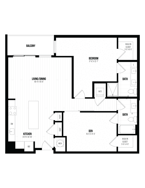 Floor plan for 1 bed, 1 bath, 1202 sqft