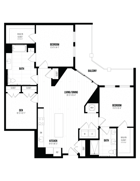 Floor plan for 2 beds, 2 baths, 1506 sqft
