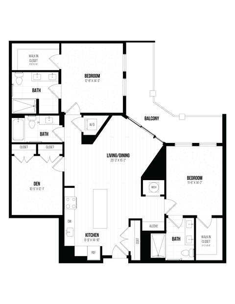 Floor plan for 2 beds, 2 baths, 1506 sqft
