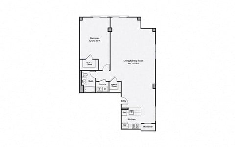 Floor plan for 1 bed, 1 bath, 1221 sqft
