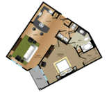 Floor plan for 1 bed, 1 bath, 796 sqft