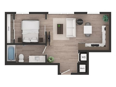 Floor plan for 1 bed, 1 bath, 528 sqft