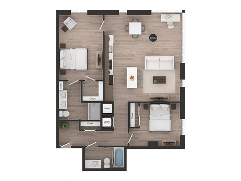 Floor plan for 2 beds, 2 baths, 1181 sqft