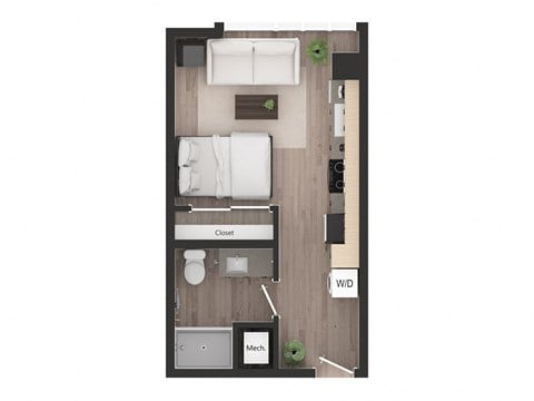 Floor plan for studio, 1 bath, 371 sqft