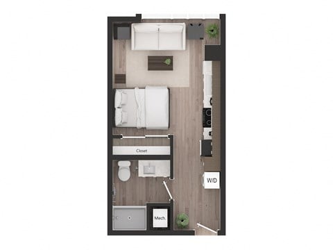 Floor plan for studio, 1 bath, 395 sqft