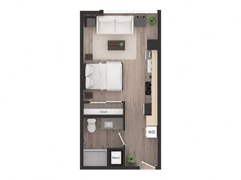 Floor plan for studio, 1 bath, 419 sqft