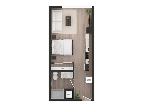 Floor plan for studio, 1 bath, 443 sqft
