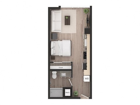 Floor plan for studio, 1 bath, 467 sqft