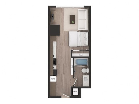 Floor plan for studio, 1 bath, 465 sqft