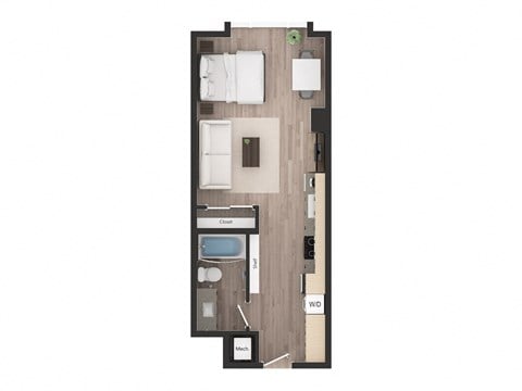 Floor plan for studio, 1 bath, 521 sqft