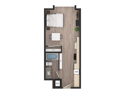 Floor plan for studio, 1 bath, 473 sqft