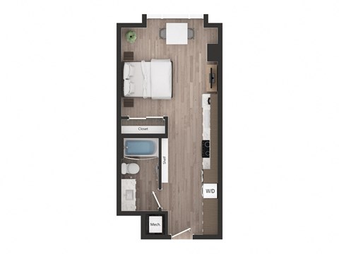 Floor plan for studio, 1 bath, 449 sqft
