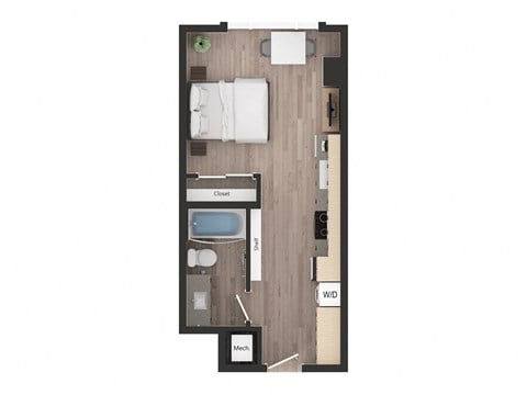 Floor plan for studio, 1 bath, 425 sqft